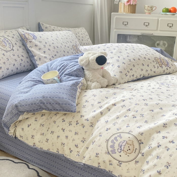 91家纺网 家纺一手货源 找家纺 红日子纺织品 2025新款12868全棉印花系列四件套 玲语小狗