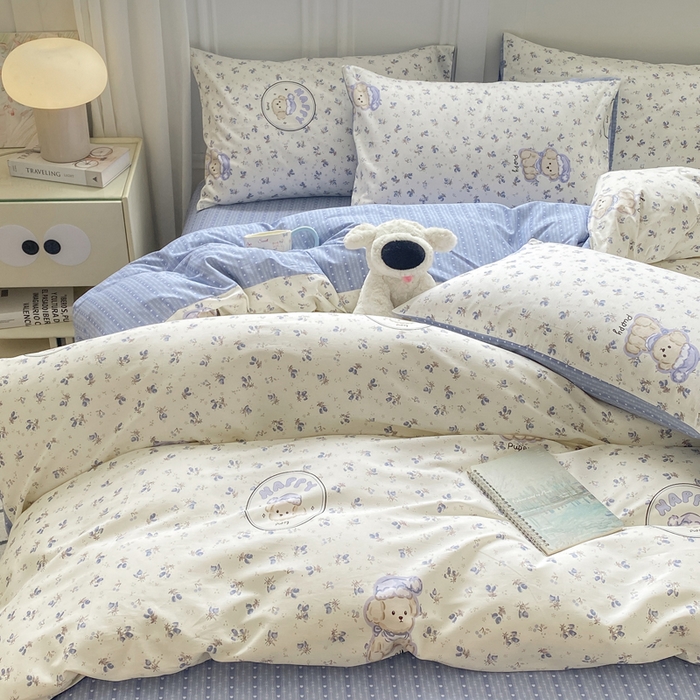 91家纺网 家纺一手货源 找家纺 红日子纺织品 2025新款12868全棉印花系列四件套 玲语小狗