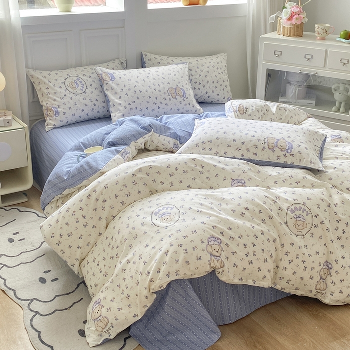 91家纺网 家纺一手货源 找家纺 红日子纺织品 2025新款12868全棉印花系列四件套 玲语小狗