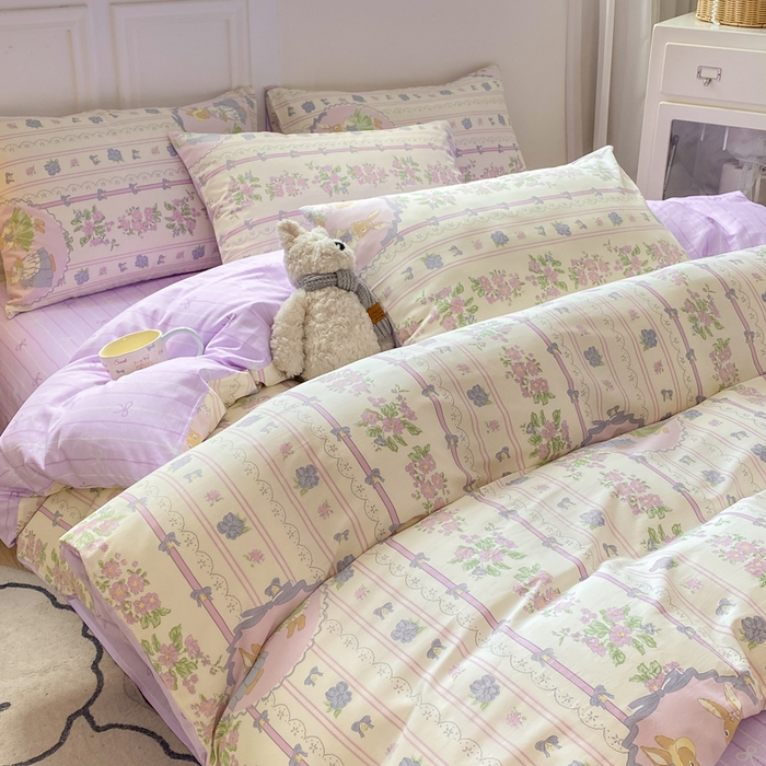 红日子纺织品 2025新款12868全棉印花系列四件套 罗拉萌兔