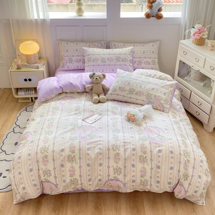 91家纺网 家纺一手货源 找家纺 红日子纺织品 2025新款12868全棉印花系列四件套 罗拉萌兔