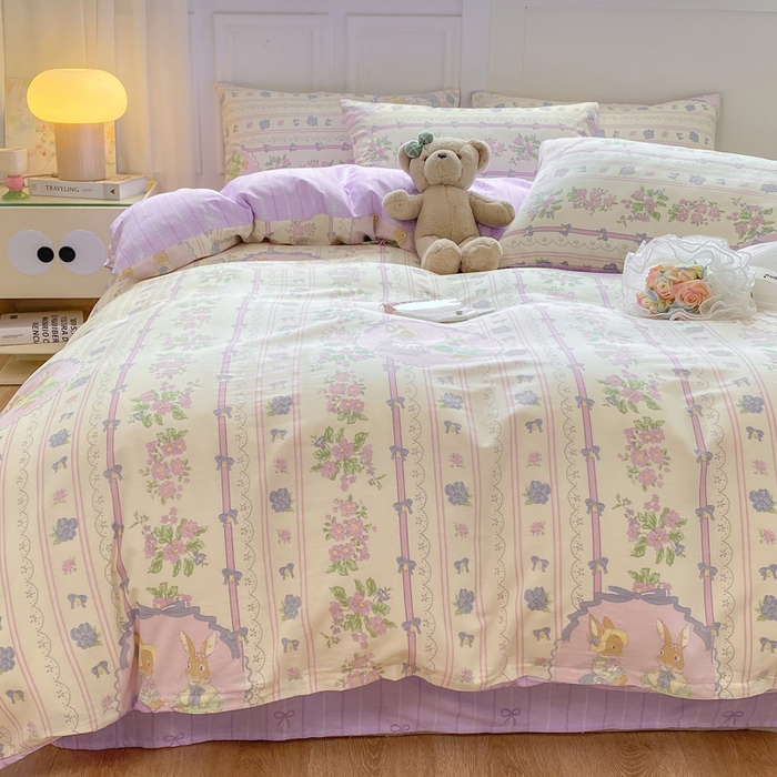 91家纺网 家纺一手货源 找家纺 红日子纺织品 2025新款12868全棉印花系列四件套 罗拉萌兔