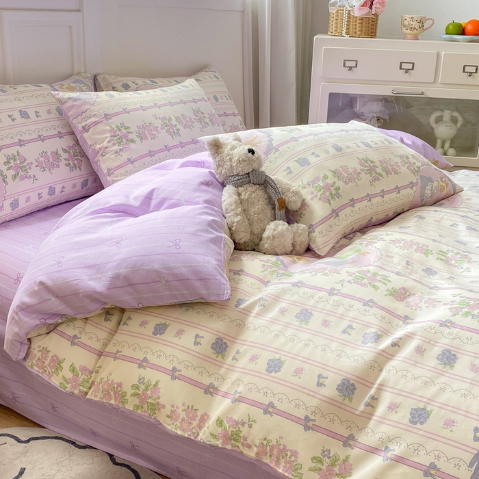 91家纺网 家纺一手货源 找家纺 红日子纺织品 2025新款12868全棉印花系列四件套 罗拉萌兔