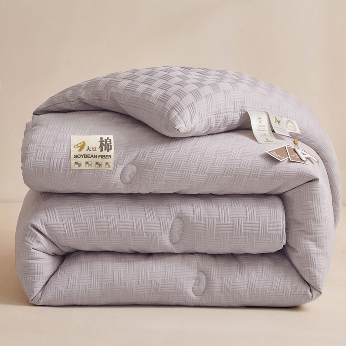 米米儿家纺 2025新款A类华夫格针织提花大豆冬被被子被芯 灰色