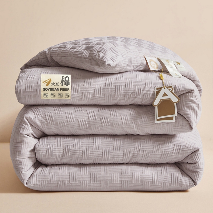 91家纺网 家纺一手货源 找家纺 米米儿家纺 2025新款A类华夫格针织提花大豆冬被被子被芯 灰色