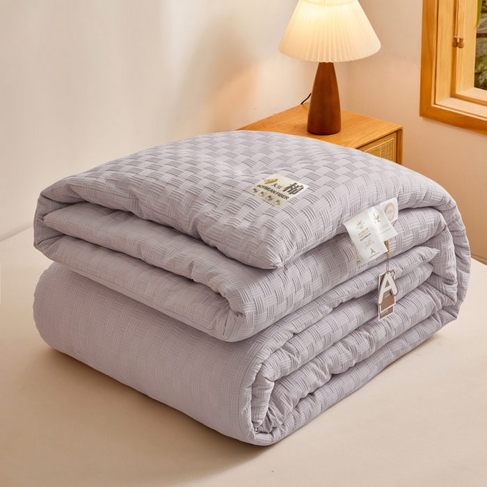 91家纺网 家纺一手货源 找家纺 米米儿家纺 2025新款A类华夫格针织提花大豆冬被被子被芯 灰色