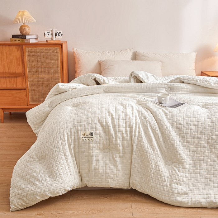 91家纺网 家纺一手货源 找家纺 米米儿家纺 2025新款A类华夫格针织提花大豆冬被被子被芯 本白色