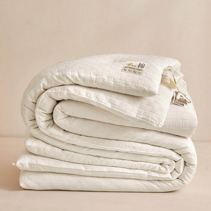 91家纺网 家纺一手货源 找家纺 米米儿家纺 2025新款A类华夫格针织提花大豆冬被被子被芯 本白色