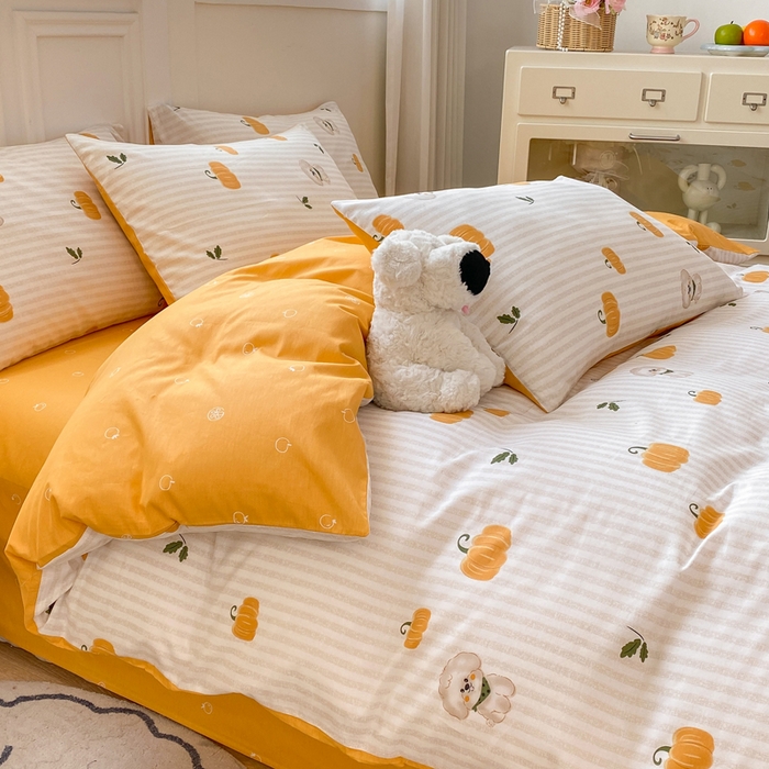 91家纺网 家纺一手货源 找家纺 红日子纺织品 2025新款12868全棉印花系列四件套 南瓜小狗