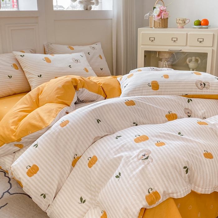 91家纺网 家纺一手货源 找家纺 红日子纺织品 2025新款12868全棉印花系列四件套 南瓜小狗