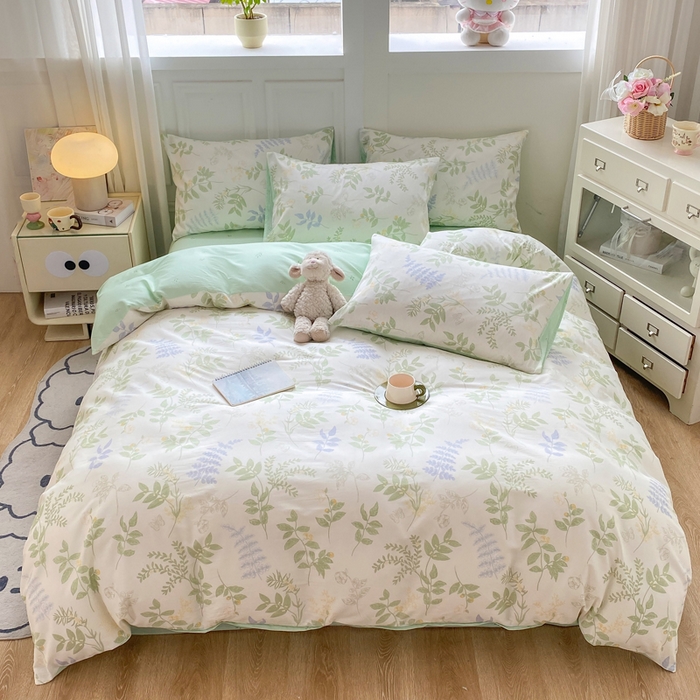 91家纺网 家纺一手货源 找家纺 红日子纺织品 2025新款12868全棉印花系列四件套 沁雨花叶