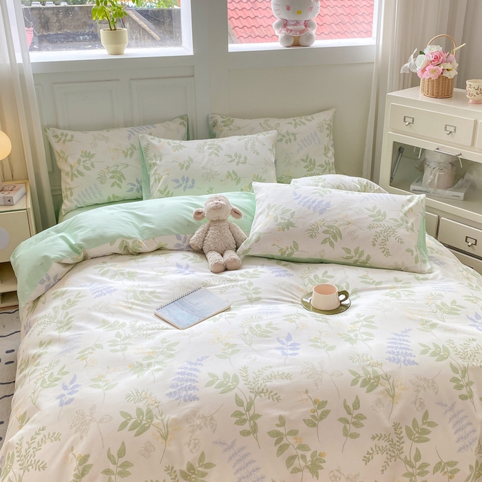 91家纺网 家纺一手货源 找家纺 红日子纺织品 2025新款12868全棉印花系列四件套 沁雨花叶