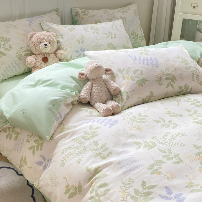 91家纺网 家纺一手货源 找家纺 红日子纺织品 2025新款12868全棉印花系列四件套 沁雨花叶