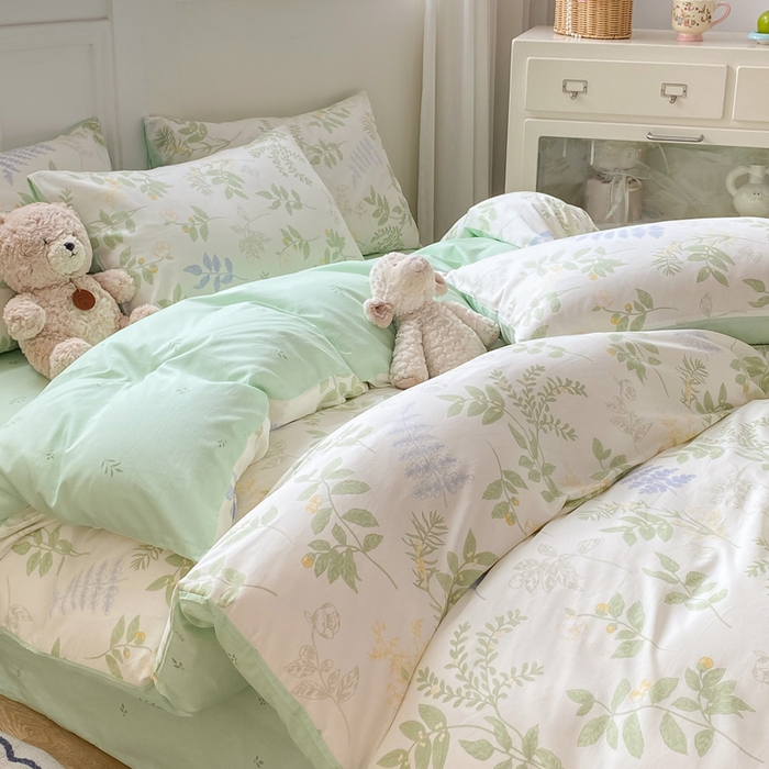 91家纺网 家纺一手货源 找家纺 红日子纺织品 2025新款12868全棉印花系列四件套 沁雨花叶