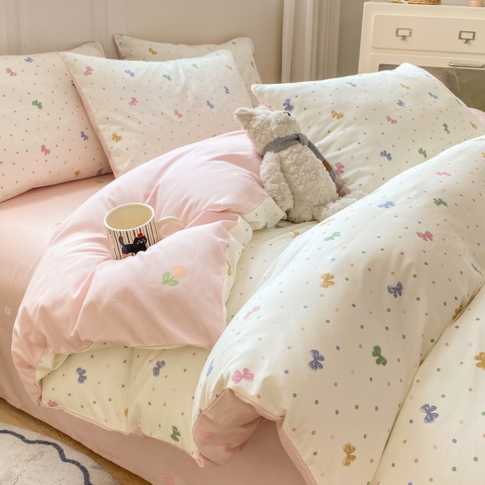 91家纺网 家纺一手货源 找家纺 红日子纺织品 2025新款12868全棉印花系列四件套 甜心情节