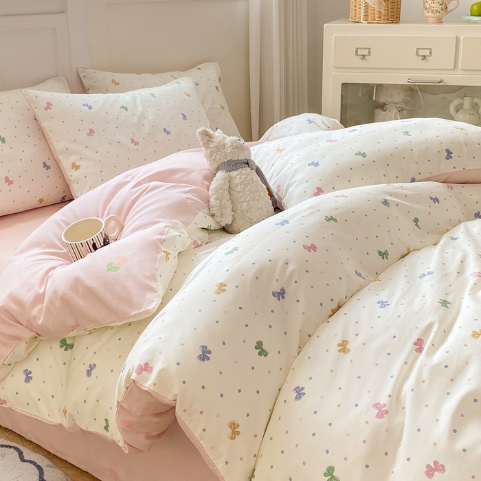 91家纺网 家纺一手货源 找家纺 红日子纺织品 2025新款12868全棉印花系列四件套 甜心情节