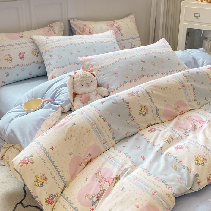 红日子纺织品 2025新款12868全棉印花系列四件套 香颂萌兔