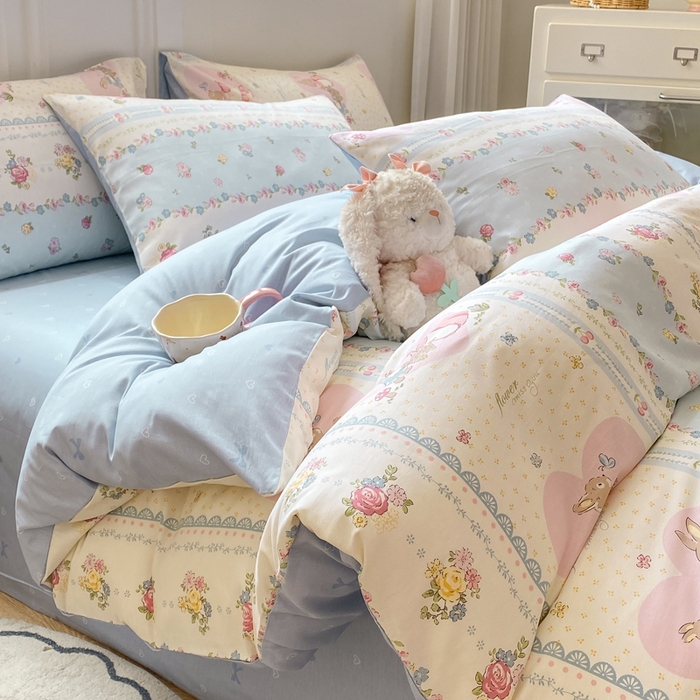 91家纺网 家纺一手货源 找家纺 红日子纺织品 2025新款12868全棉印花系列四件套 香颂萌兔