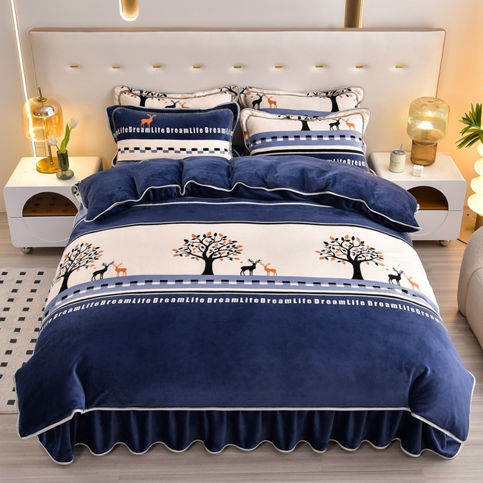 91家纺网 家纺一手货源 找家纺 芯诗曼 2025直播高克重牛奶绒四件套法莱绒金貂貂狐保暖单被套 发财鹿