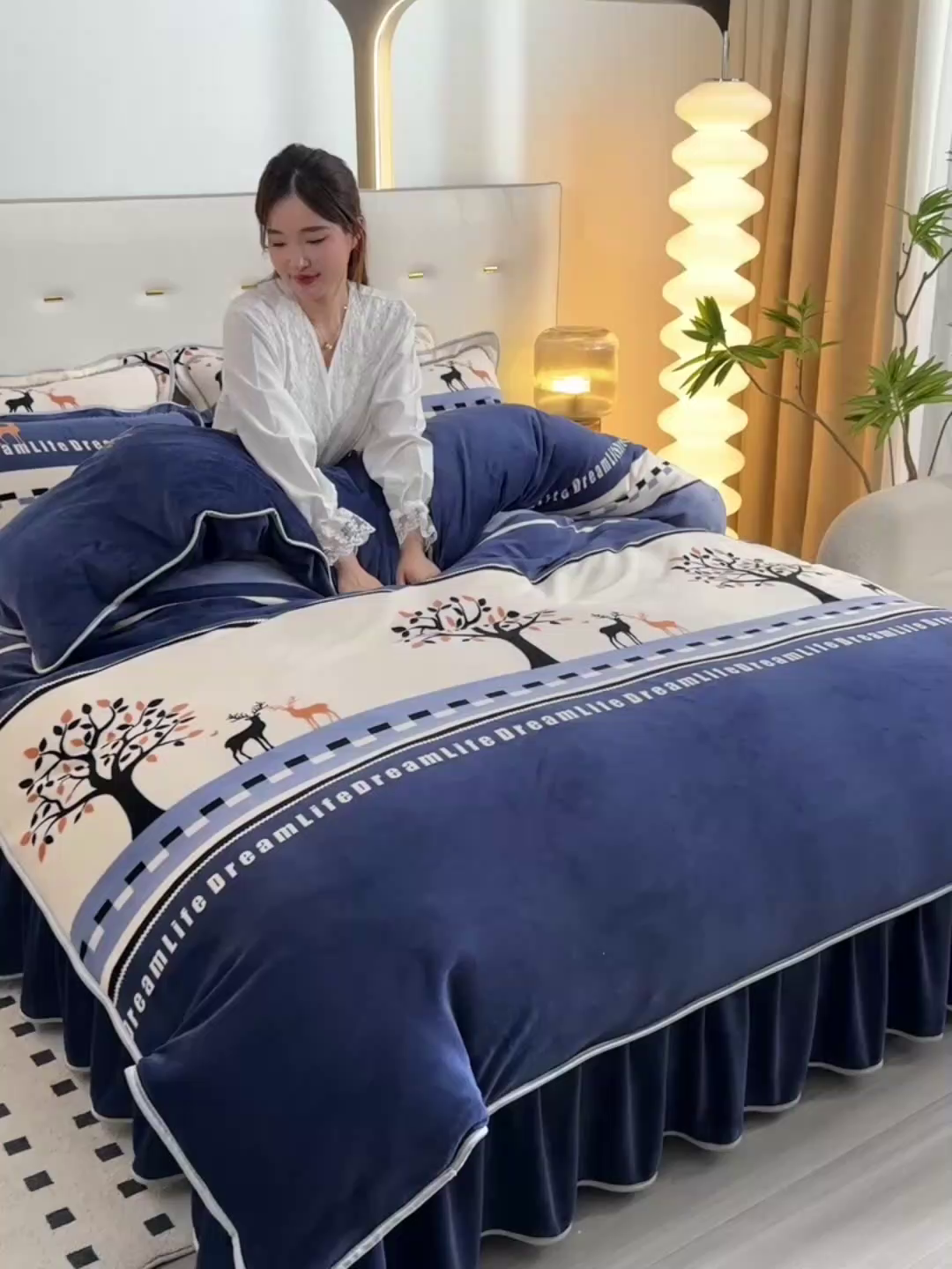 91家纺网 家纺一手货源 找家纺 芯诗曼 2025直播高克重牛奶绒四件套法莱绒金貂貂狐保暖单被套 发财鹿