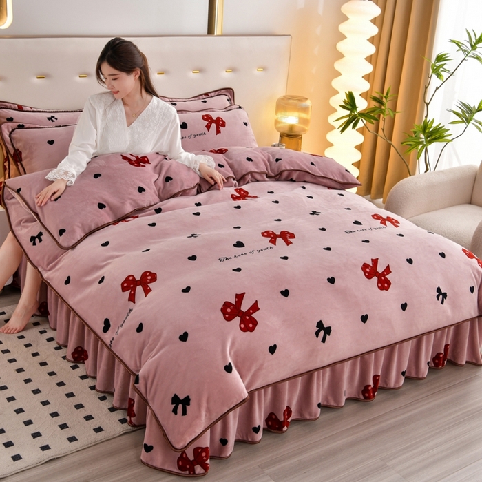 91家纺网 家纺一手货源 找家纺 芯诗曼 2025直播高克重牛奶绒四件套法莱绒金貂貂狐保暖单被套 蝴蝶结