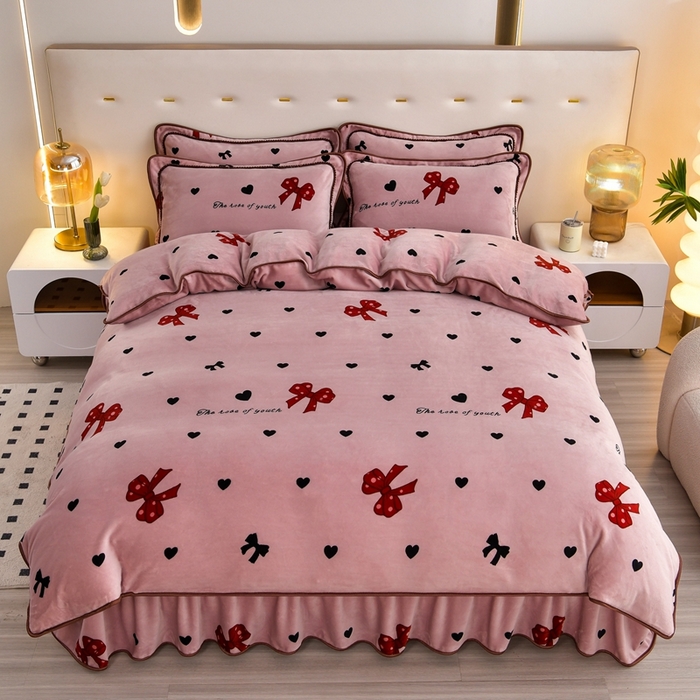 91家纺网 家纺一手货源 找家纺 芯诗曼 2025直播高克重牛奶绒四件套法莱绒金貂貂狐保暖单被套 蝴蝶结