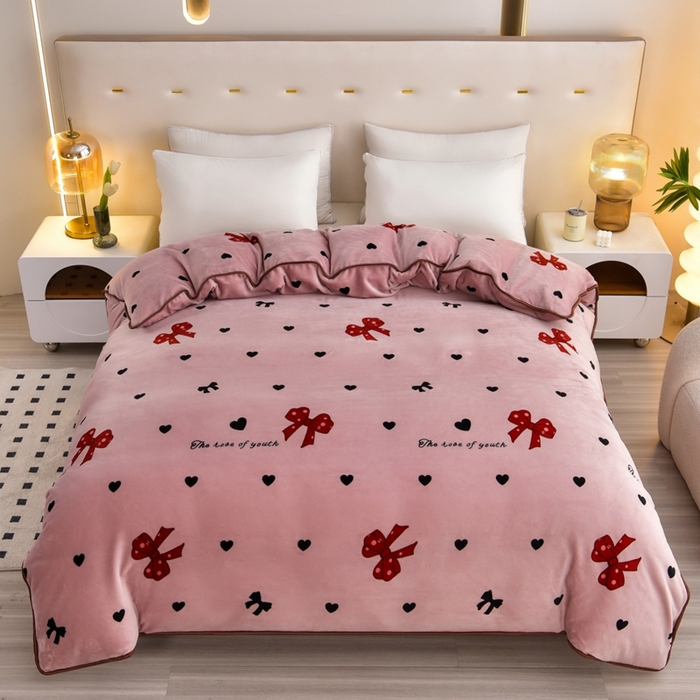 芯诗曼 2025直播高克重牛奶绒四件套法莱绒金貂貂狐保暖单被套 蝴蝶结