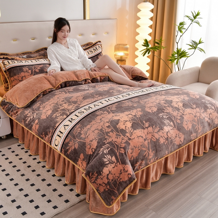 91家纺网 家纺一手货源 找家纺 芯诗曼 2025直播高克重牛奶绒四件套法莱绒金貂貂狐保暖单被套 黄金叶