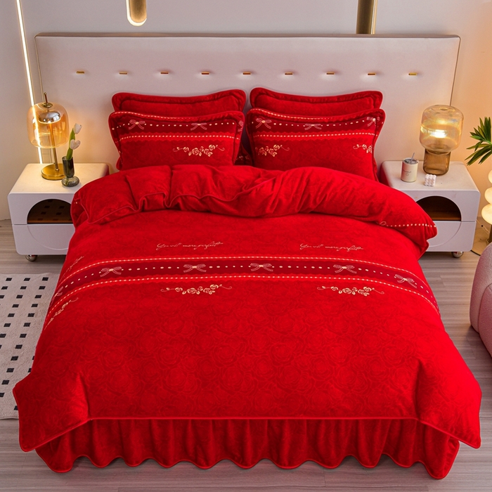 91家纺网 家纺一手货源 找家纺 芯诗曼 2025直播高克重牛奶绒四件套法莱绒金貂貂狐保暖单被套 今生缘