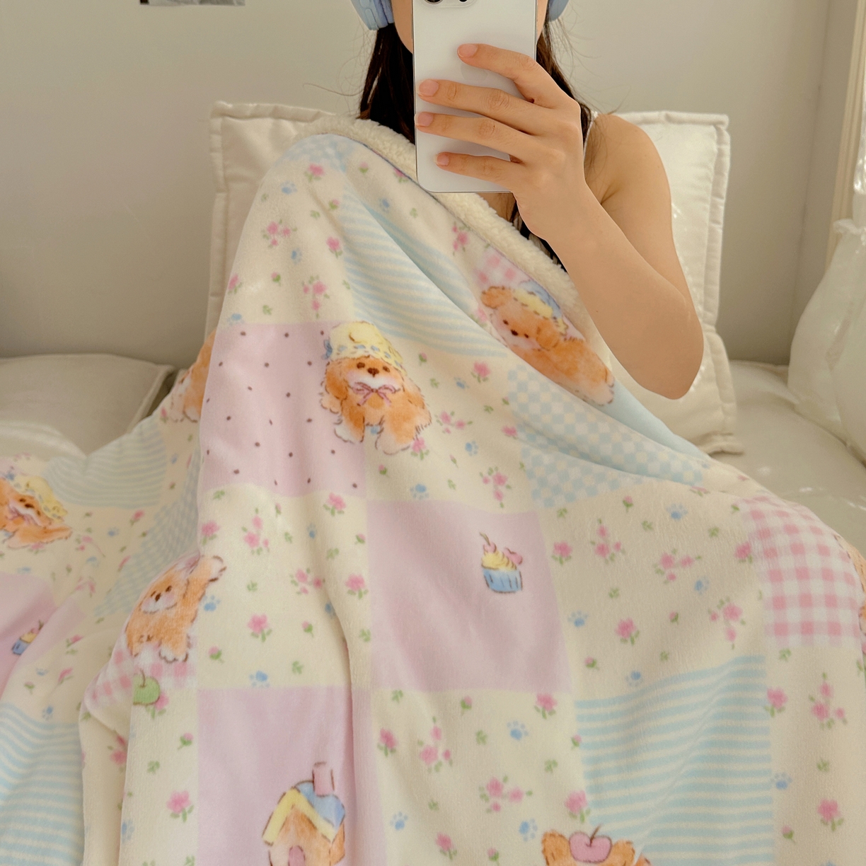 91家纺网 家纺一手货源 找家纺 萝莉家纺 2025新款小清新多功能牛奶绒羊羔绒毛毯毯子午睡毯 花园猫