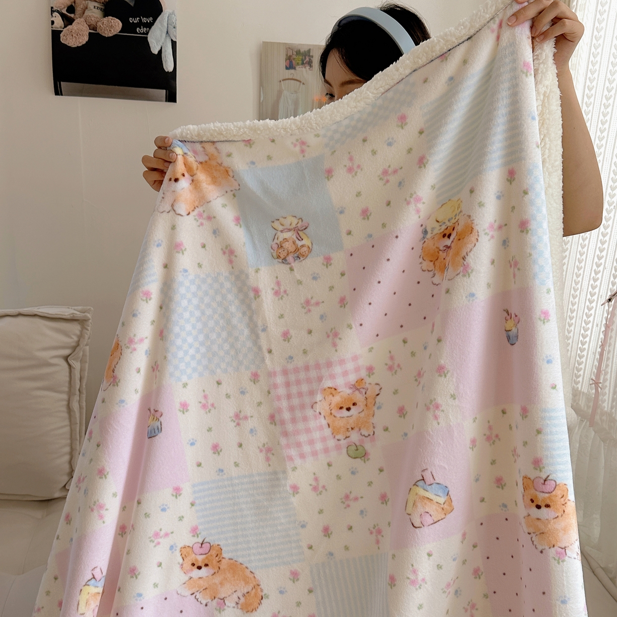 91家纺网 家纺一手货源 找家纺 萝莉家纺 2025新款小清新多功能牛奶绒羊羔绒毛毯毯子午睡毯 花园猫