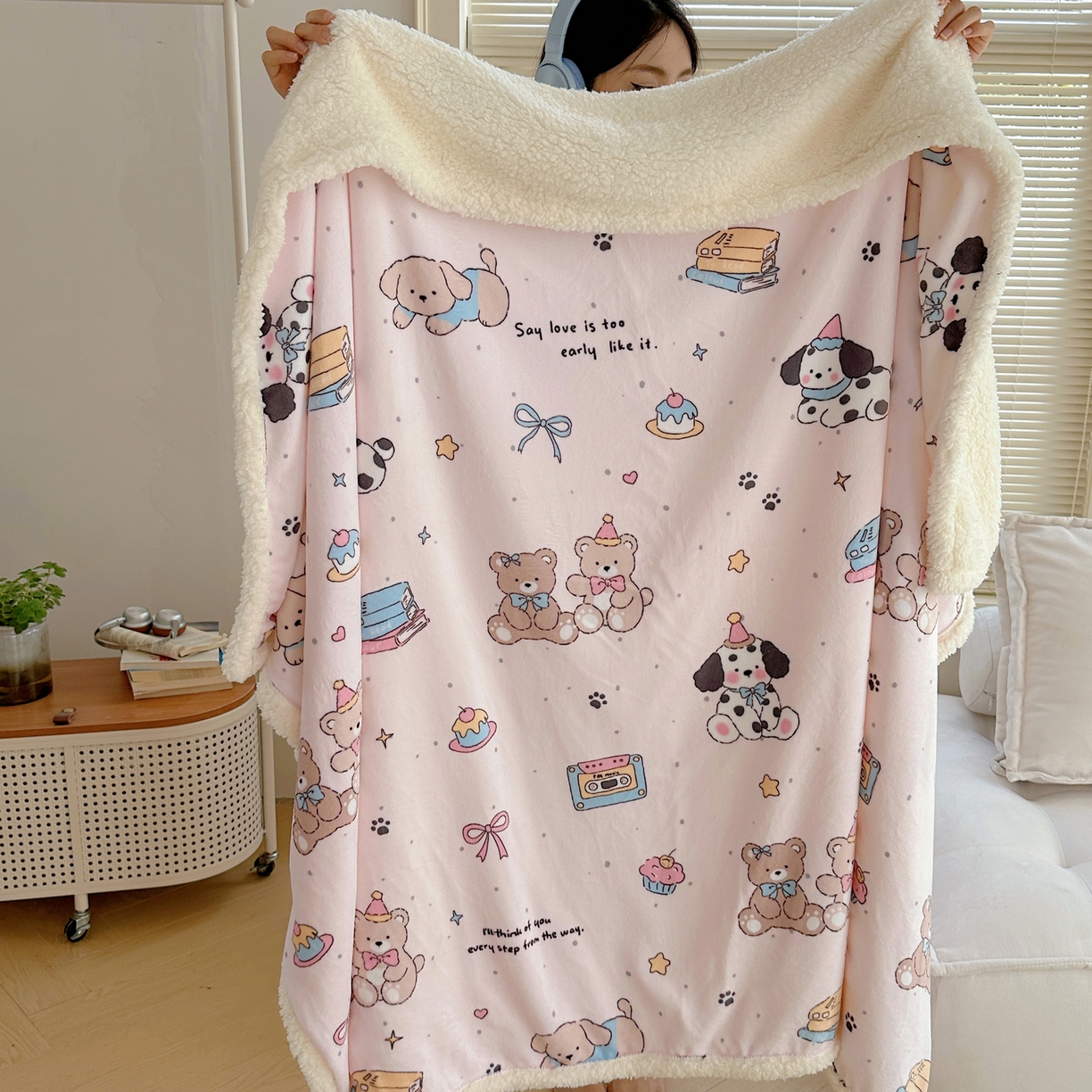 萝莉家纺 2025新款小清新多功能牛奶绒羊羔绒毛毯毯子午睡毯 欢乐熊