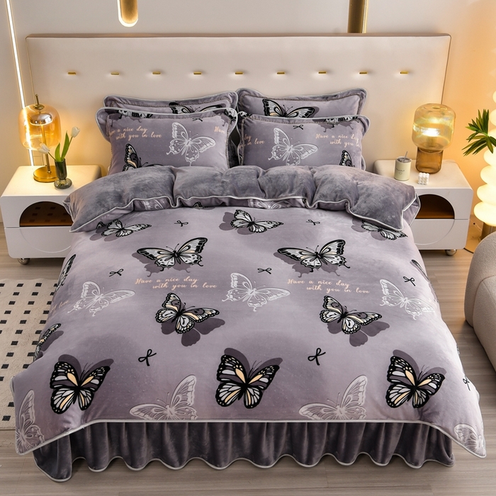 91家纺网 家纺一手货源 找家纺 芯诗曼 2025直播高克重牛奶绒四件套法莱绒金貂貂狐保暖单被套 梦蝶