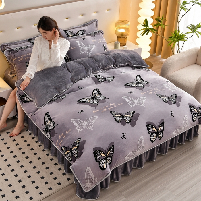 91家纺网 家纺一手货源 找家纺 芯诗曼 2025直播高克重牛奶绒四件套法莱绒金貂貂狐保暖单被套 梦蝶