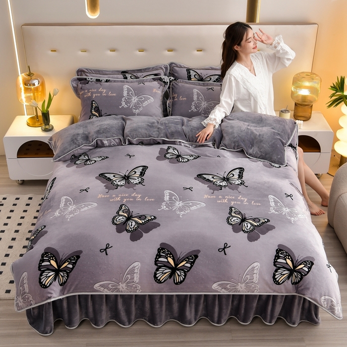 91家纺网 家纺一手货源 找家纺 芯诗曼 2025直播高克重牛奶绒四件套法莱绒金貂貂狐保暖单被套 梦蝶