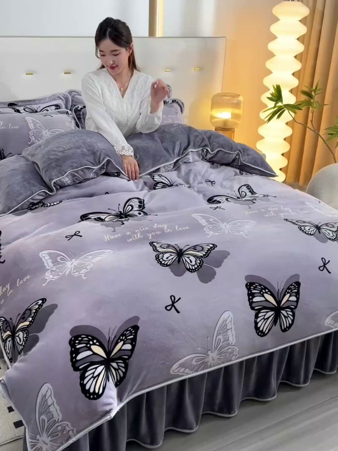 91家纺网 家纺一手货源 找家纺 芯诗曼 2025直播高克重牛奶绒四件套法莱绒金貂貂狐保暖单被套 梦蝶