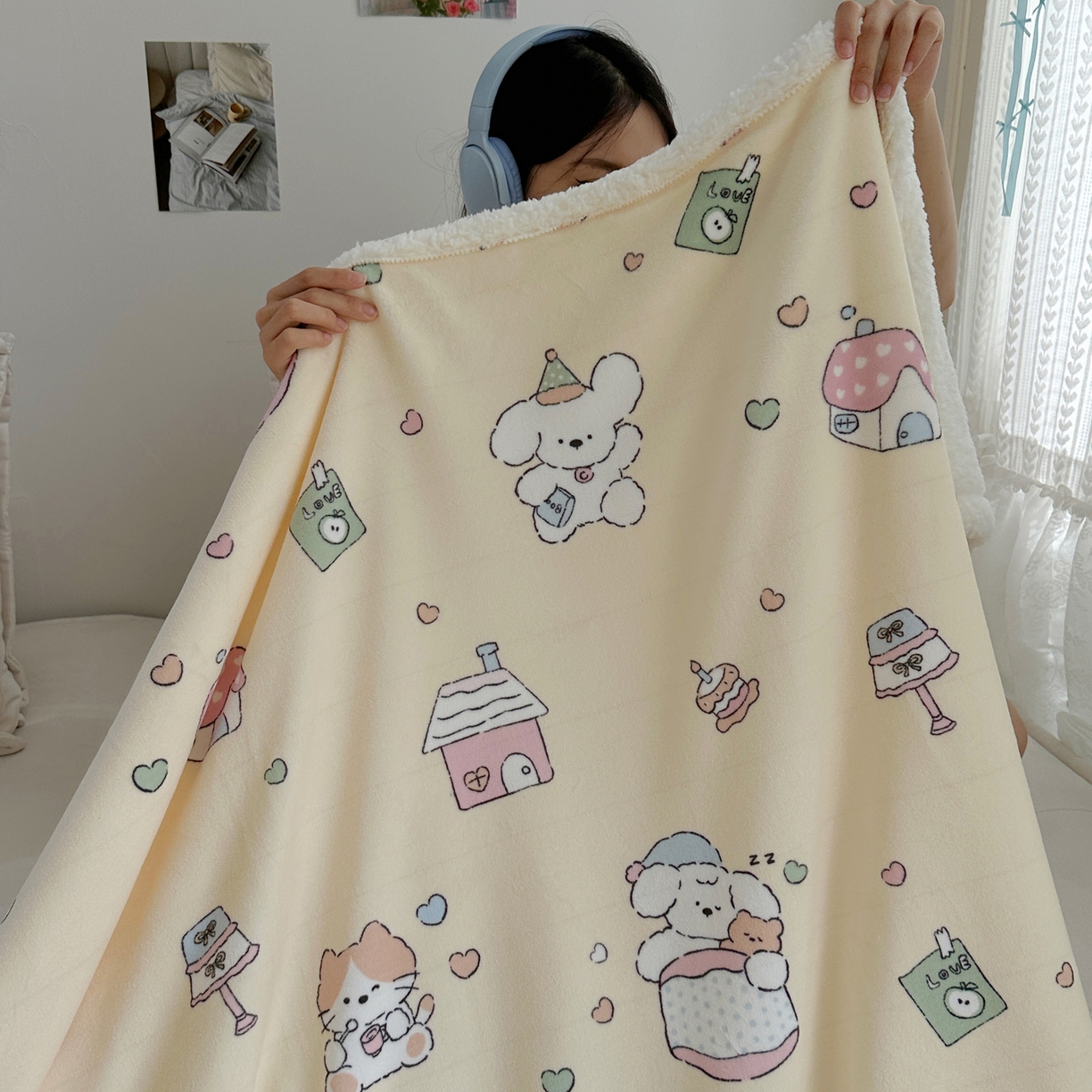 91家纺网 家纺一手货源 找家纺 萝莉家纺 2025新款小清新多功能牛奶绒羊羔绒毛毯毯子午睡毯 卡通乐园