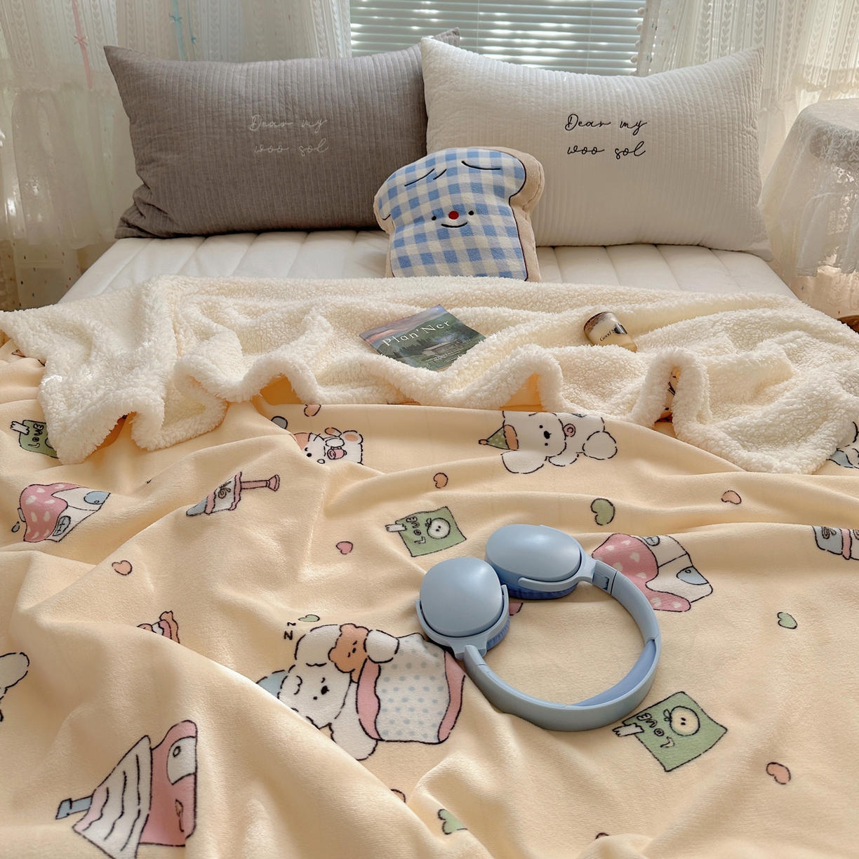 91家纺网 家纺一手货源 找家纺 萝莉家纺 2025新款小清新多功能牛奶绒羊羔绒毛毯毯子午睡毯 卡通乐园