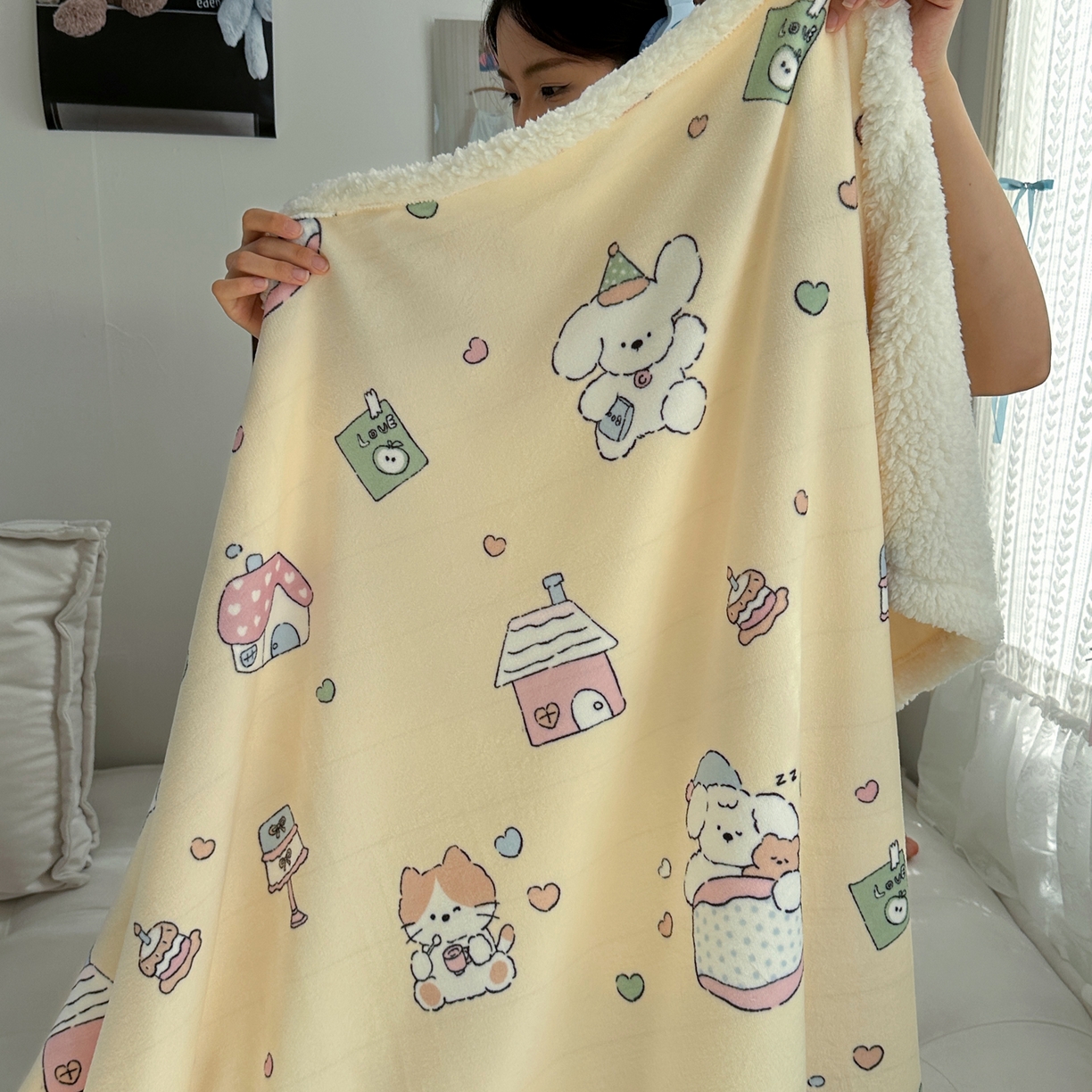 91家纺网 家纺一手货源 找家纺 萝莉家纺 2025新款小清新多功能牛奶绒羊羔绒毛毯毯子午睡毯 卡通乐园