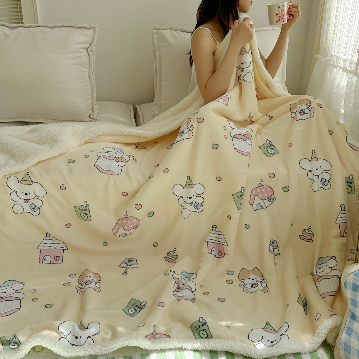 91家纺网 家纺一手货源 找家纺 萝莉家纺 2025新款小清新多功能牛奶绒羊羔绒毛毯毯子午睡毯 卡通乐园