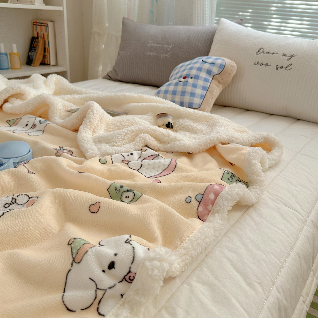 91家纺网 家纺一手货源 找家纺 萝莉家纺 2025新款小清新多功能牛奶绒羊羔绒毛毯毯子午睡毯 卡通乐园