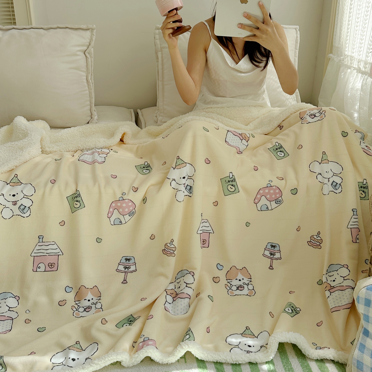 91家纺网 家纺一手货源 找家纺 萝莉家纺 2025新款小清新多功能牛奶绒羊羔绒毛毯毯子午睡毯 卡通乐园