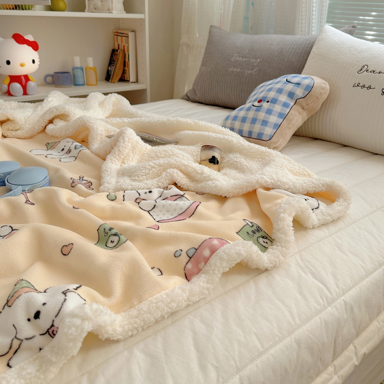 91家纺网 家纺一手货源 找家纺 萝莉家纺 2025新款小清新多功能牛奶绒羊羔绒毛毯毯子午睡毯 卡通乐园