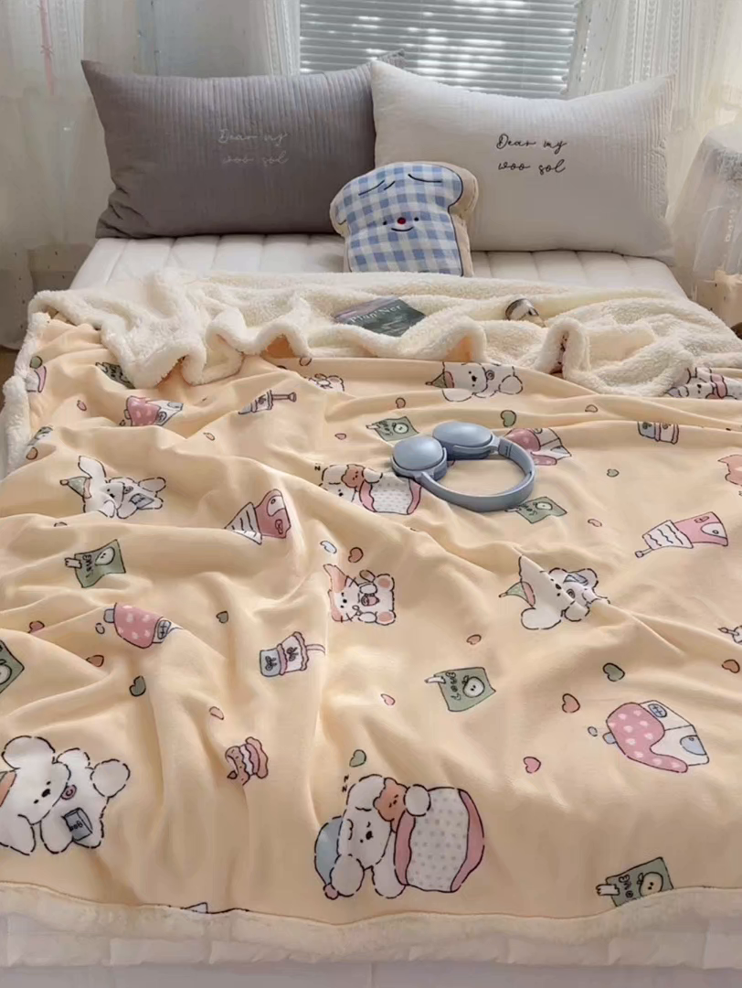 91家纺网 家纺一手货源 找家纺 萝莉家纺 2025新款小清新多功能牛奶绒羊羔绒毛毯毯子午睡毯 卡通乐园