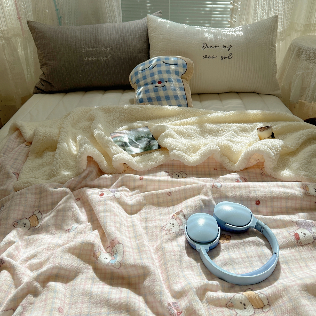 91家纺网 家纺一手货源 找家纺 萝莉家纺 2025新款小清新多功能牛奶绒羊羔绒毛毯毯子午睡毯 萌宠小屋