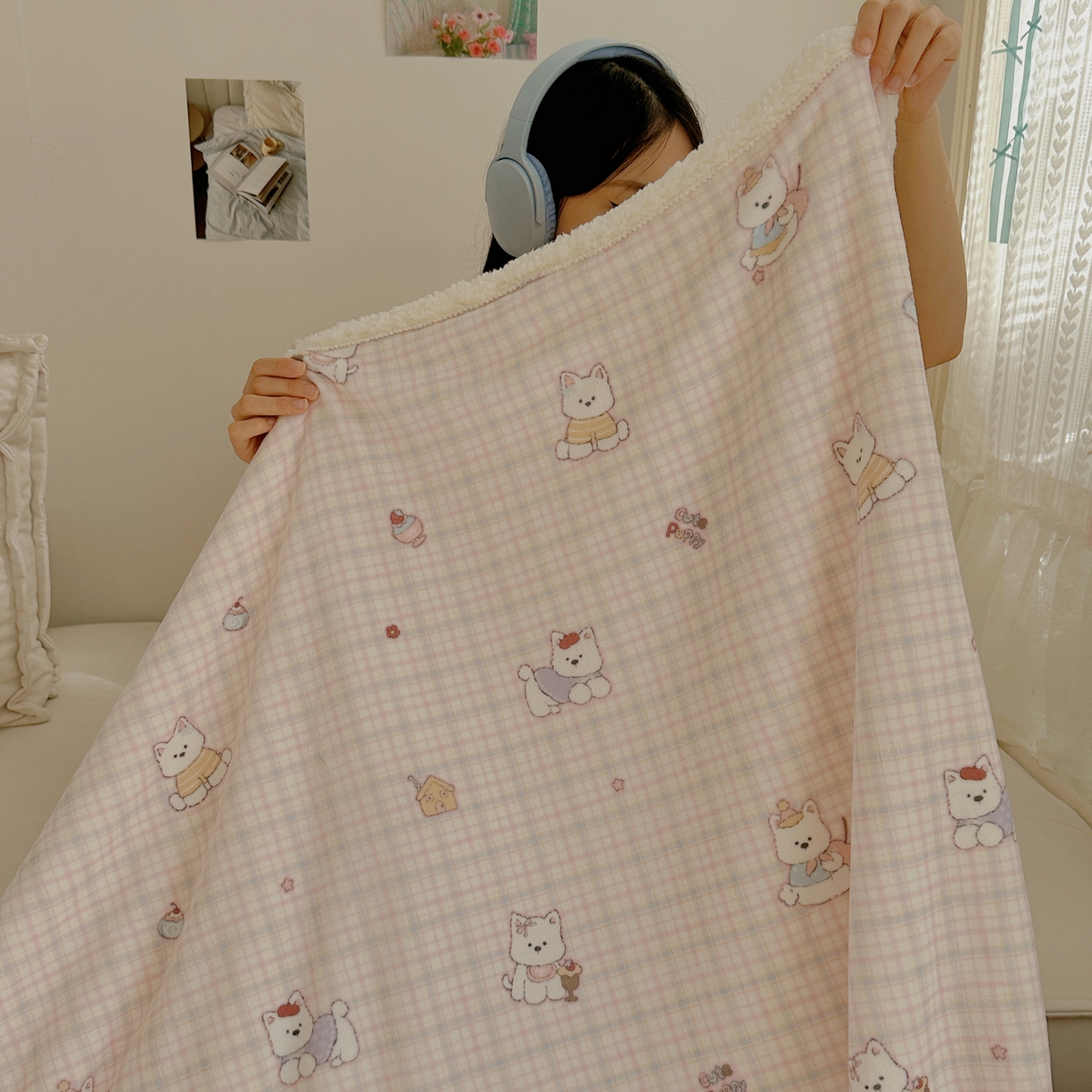 91家纺网 家纺一手货源 找家纺 萝莉家纺 2025新款小清新多功能牛奶绒羊羔绒毛毯毯子午睡毯 萌宠小屋