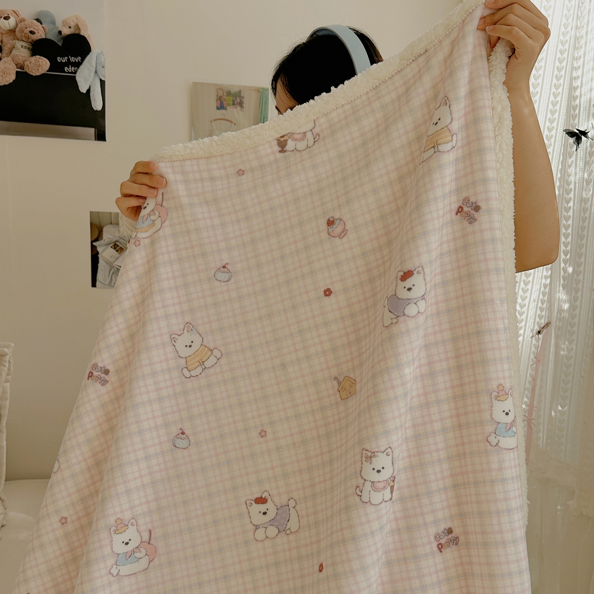 91家纺网 家纺一手货源 找家纺 萝莉家纺 2025新款小清新多功能牛奶绒羊羔绒毛毯毯子午睡毯 萌宠小屋