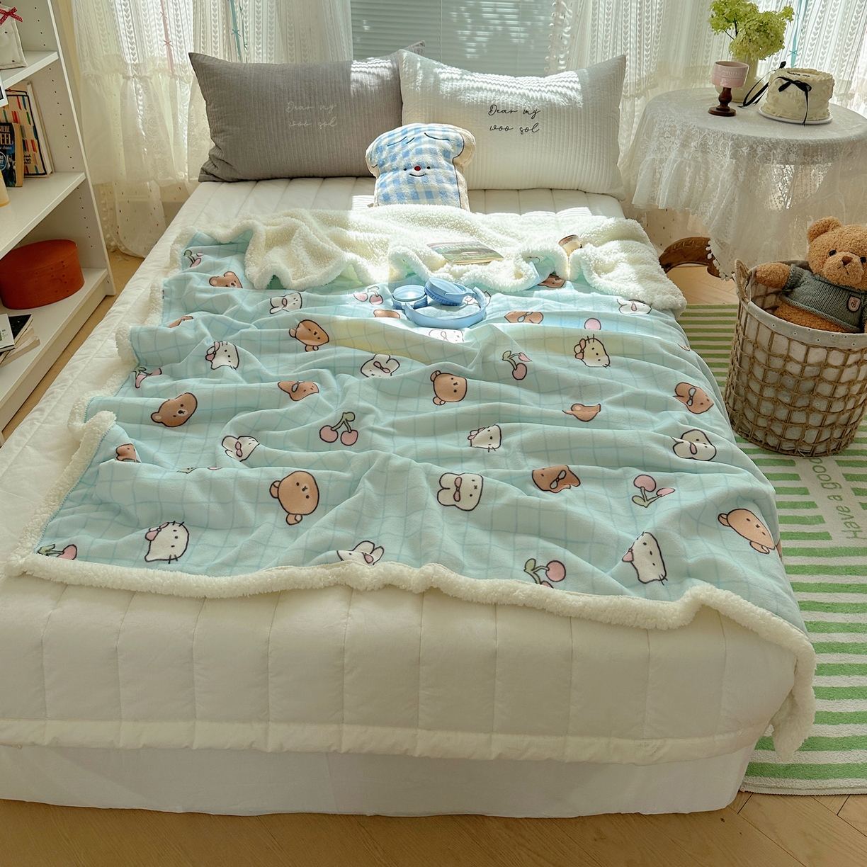 91家纺网 家纺一手货源 找家纺 萝莉家纺 2025新款小清新多功能牛奶绒羊羔绒毛毯毯子午睡毯 萌仔派对