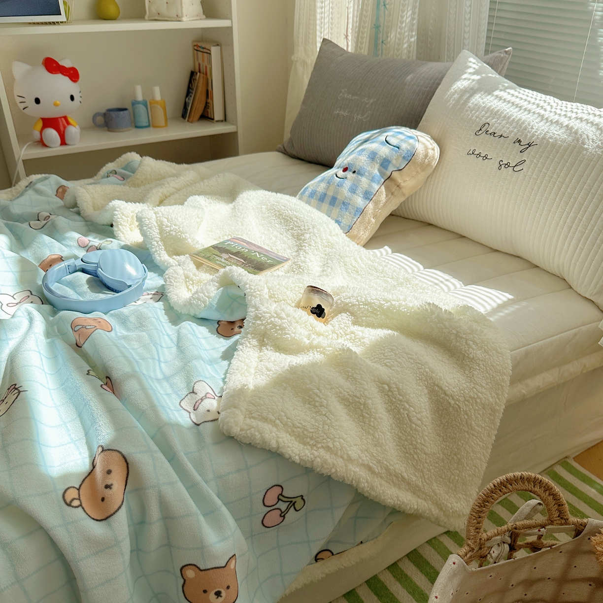 91家纺网 家纺一手货源 找家纺 萝莉家纺 2025新款小清新多功能牛奶绒羊羔绒毛毯毯子午睡毯 萌仔派对