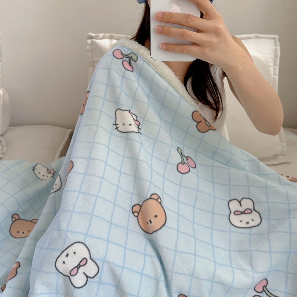 91家纺网 家纺一手货源 找家纺 萝莉家纺 2025新款小清新多功能牛奶绒羊羔绒毛毯毯子午睡毯 萌仔派对